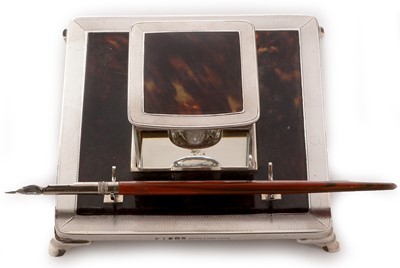 Lot 269 - Silver and tortoise shell inkwell
