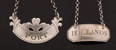 Lot 361 - Two silver decanter labels
