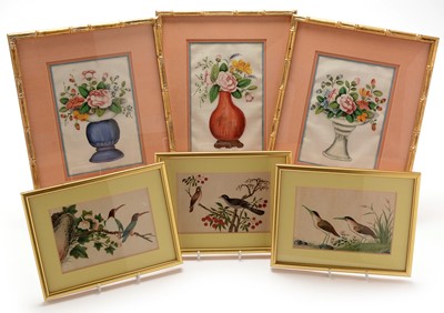 Lot 417 - Three Chinese floral pith paper paintings