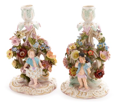 Lot 642 - Pair Meissen candlesticks