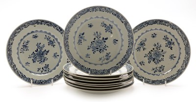 Lot 386 - Set of ten Chinese blue and white plates