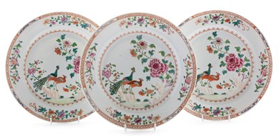 Lot 429 - Three Chinese famille rose plates