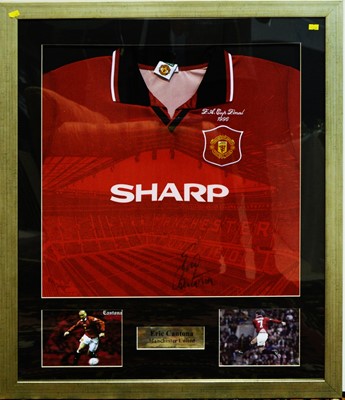 Lot 621 - Eric Cantona 1996 FA Cup signed Manchester United shirt.