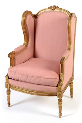 Lot 731 - Louis XVI style giltwood wingback armchair