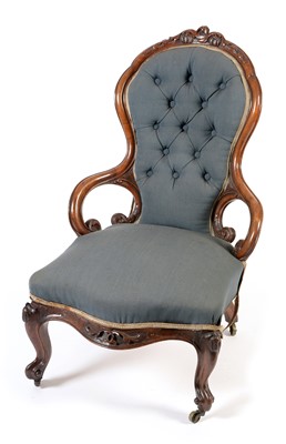Lot 737 - Victorian walnut showframe nursing chair