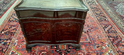 Lot 742 - George III style mahogany serpentine pedestal desk