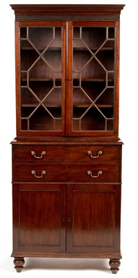 Lot 805 - Late George III mahogany secretaire bookcase