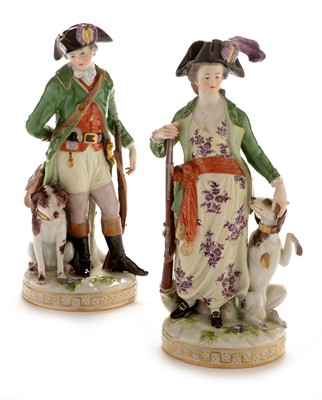 Lot 511 - Pair Meissen figures Hunter and Huntress
