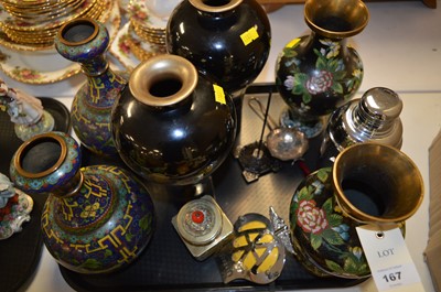 Lot 167 - Cloisonne vases and laquer vases