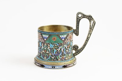 Lot 182 - A Russian cloisonne enamelled silver glass holder