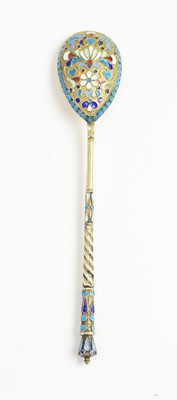 Lot 185 - Russian silver and cloisonne enamel spoon