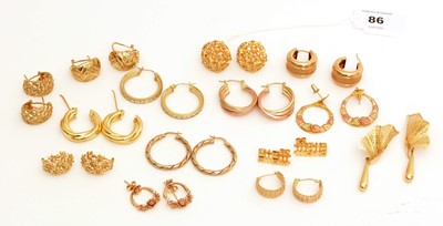 Lot 86 - A large selection of 9ct gold earrings