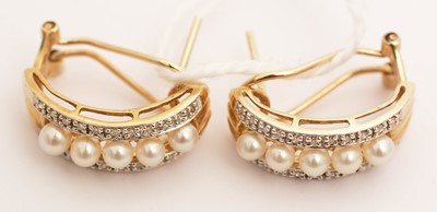 Lot 99 - A pair of cultured pearl and diamond earrings