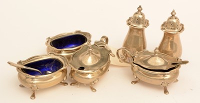 Lot 185 - Six piece silver condiment set