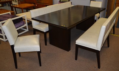Lot 503 - Wychwood Design table & benches; & La Fibule chairs for an early project by Fiona Barratt Interiors