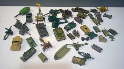 Lot 1136 - Britains, Dinky, Matchbox, Crescent, Minic tanks, military vehicles, field guns etc.