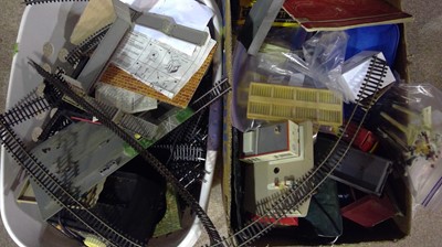 Lot 1152 - Assorted Hornby/Tri-ang model railway buildings, structures, track, controllers; and other items