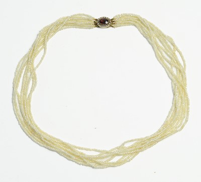 Lot 1 - Victorian seed pearl necklace with garnet clasp