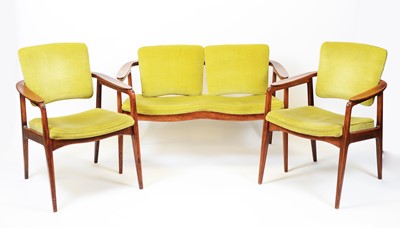 Lot 74 - Mid Century teak settee and two armchairs