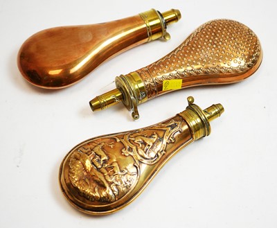 Lot 729 - Three 19th Century powder flasks.