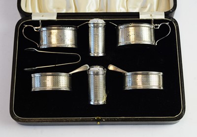Lot 174 - A silver cased condiment set, by Docker & Burn Ltd