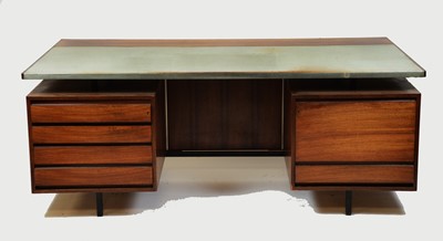 Lot 96 - Robin Day for Hille of London: A teak Senior Executive desk, c1970.