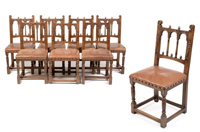 Lot 22 - N H Chapman - Harlequin set of eight oak dining chairs