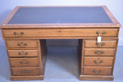 Lot 497 - Edwardian pedestal desk.