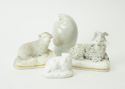 Lot 613 - Staffordshire pearlware stirrup cup, three sheep figures