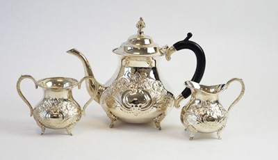 Lot 177 - Indian three-piece white metal tea service