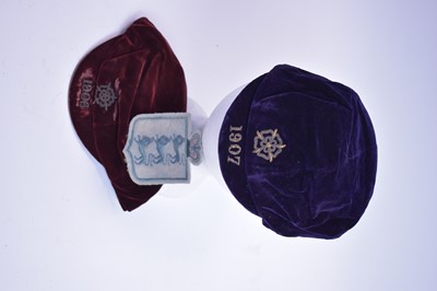 Lot 633 - Colin Veitch: two England Football Caps; and an England jersey badge.