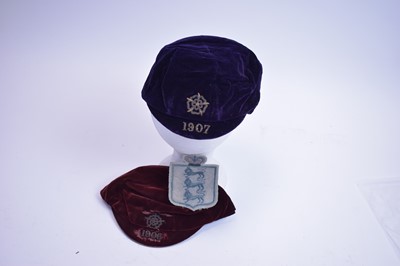 Lot 633 - Colin Veitch: two England Football Caps; and an England jersey badge.