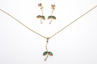 Lot 12 - Emerald and diamond pendant and earrings