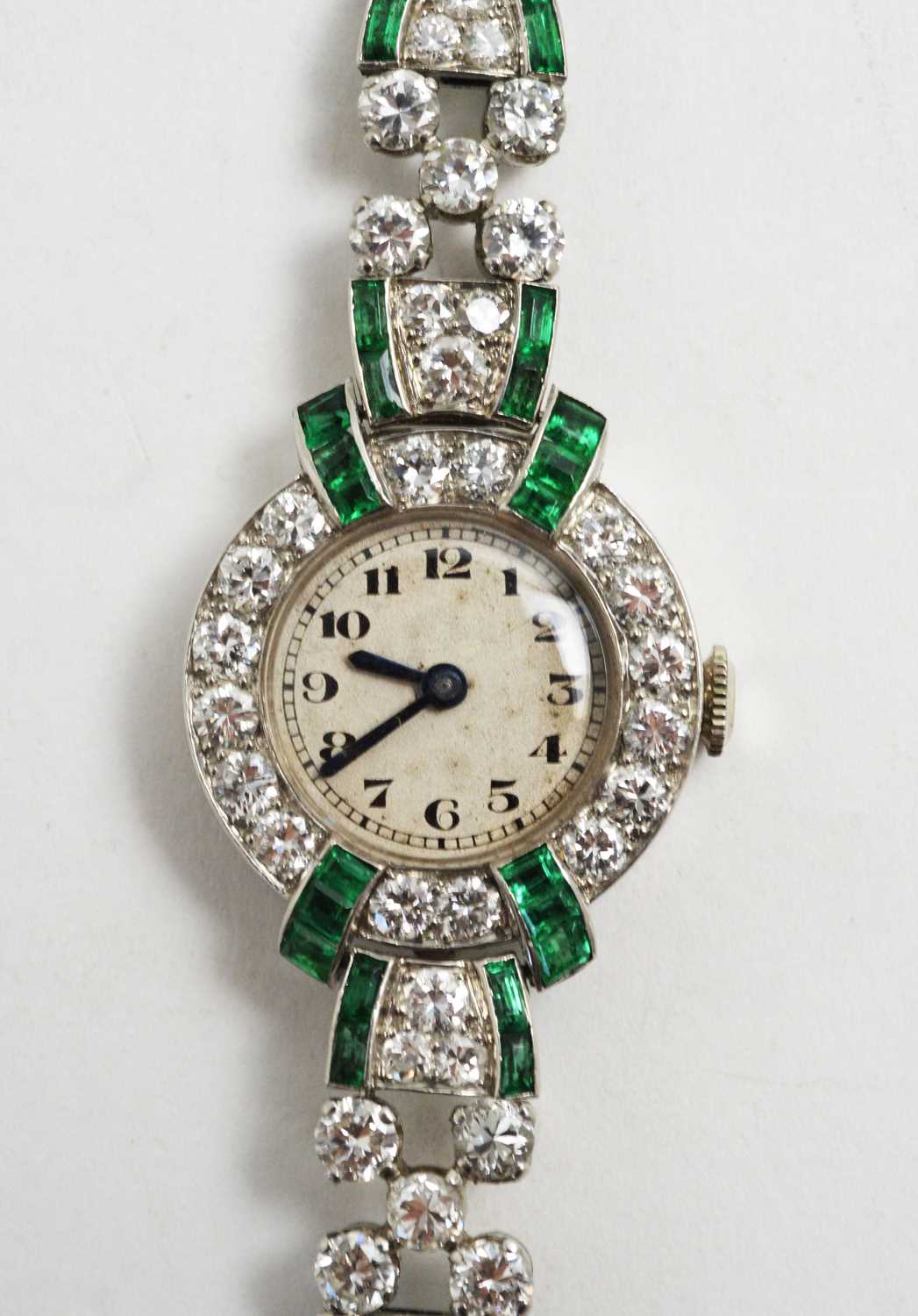 Lot 80 - Art Deco emerald and diamond dress watch