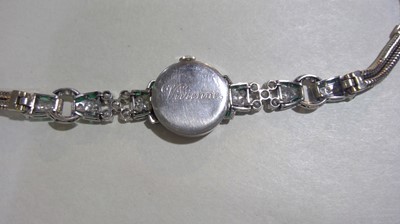 Lot 80 - Art Deco emerald and diamond dress watch