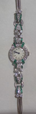 Lot 80 - Art Deco emerald and diamond dress watch