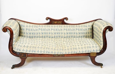 Lot 866 - Regency simulated rosewood scroll end sofa