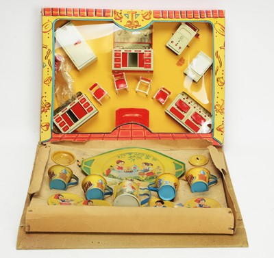Lot 1113 - Wells-Brimtoy Kitchen Set and tinplate dolls service (2)