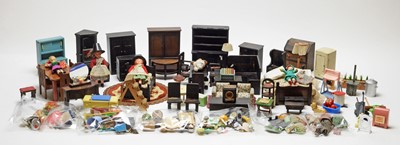 Lot 909 - A collection of vintage miniature dolls, furniture and other items.