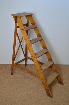Lot 419 - Vintage oak library steps.