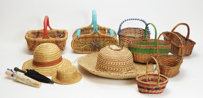 Lot 1083 - Doll's shoes and boots; straw hats; doll's clothing; and other items.