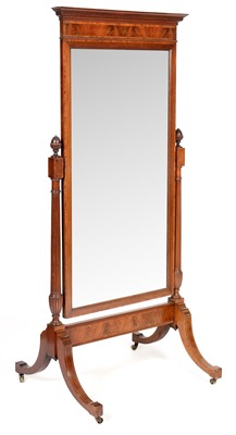 Lot 784 - Edwardian mahogany and rosewood banded cheval mirror