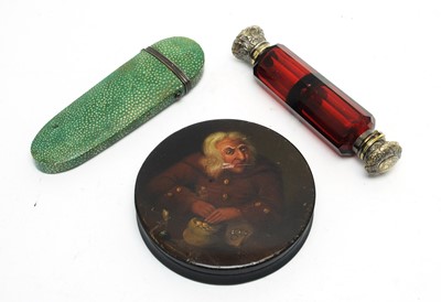Lot 211 - Stobwasser-type box, glasses case and scent bottle.