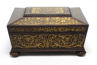 Lot 787 - A Regency brass inlaid rosewood work box.