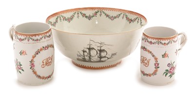 Lot 429 - Two Chinese export mugs and a punch bowl