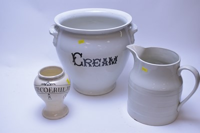 Lot 181 - Vintage cream pail; jug; and drug vase.