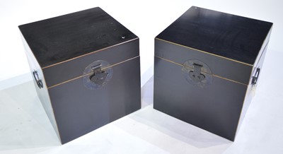 Lot 18 - Pair of modern Chinese ebonised two-handled boxes.