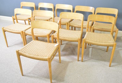 Lot 43 - Niels Otto Moller for J.L. Mollers: ten Danish beech dining chairs.