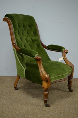 Lot 5 - Victorian button-back armchair.