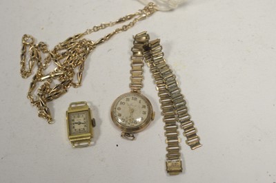 Lot 10 - A yellow metal fancy link chain; and two watches.